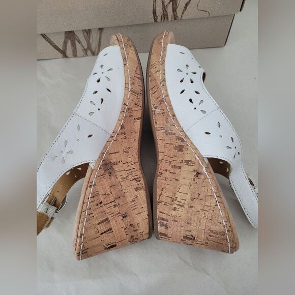 Born Andaya White Leather Slingback Wedge Sandals Size 9 EU 40.5 Summer Spring - Picture 6 of 9